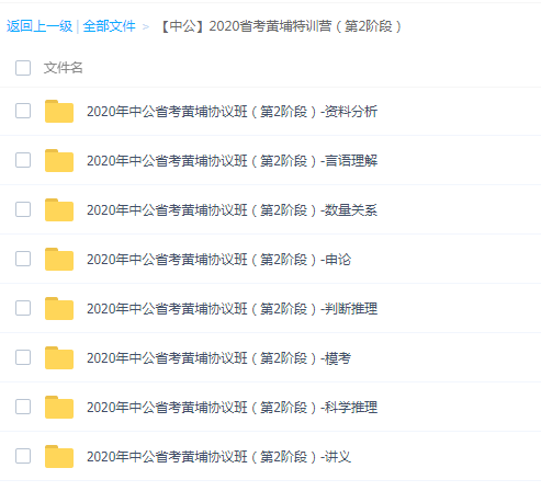 ('【中公】2020公务员省考黄埔特训营（第2阶段）百度网盘下载',),全套视频教程学习资料通过百度云网盘下载 