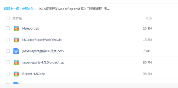  JAVA报表开发JasperReport详解入门视频课程+资料,全套视频教程学习资料通过百度云网盘下载 