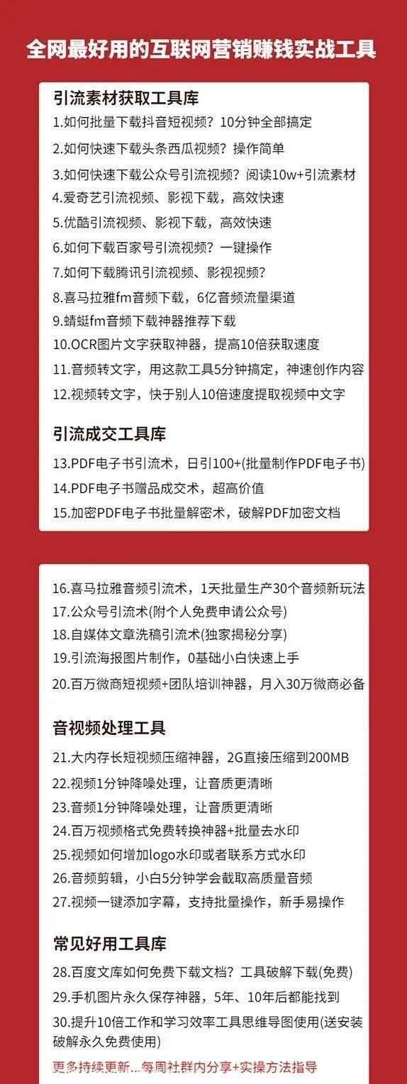 互联网营销赚钱实战工具库,全套视频教程学习资料通过百度云网盘下载 