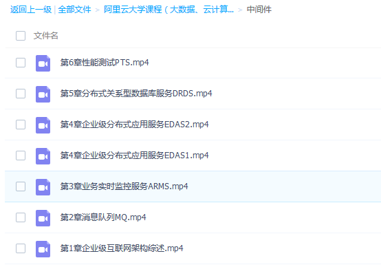 阿里云大学课程打包（云计算、大数据、中间件、云安全）,全套视频教程学习资料通过百度云网盘下载 