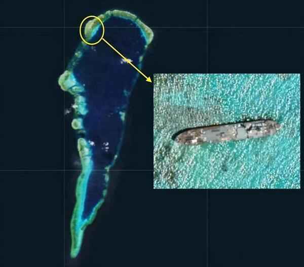 南海仁爱礁最新消息：仁爱礁航拍图，低潮时露出大片陆地